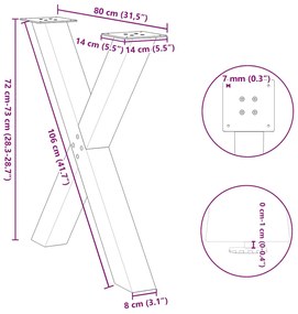 Pés de mesa de jantar em formato de X, 2 peças, preto, 80x (72-73) cm,