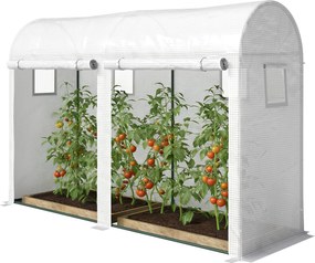Estufa de jardim  300 x 100 x 200 cm, pequena estufa de varanda em lona de PE com estrutura de aço, portas e janelas de enrolar, branca