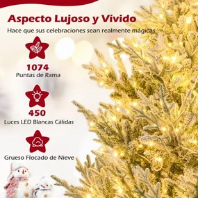 Árvore de Natal artificial pré-iluminada de 210 cm com neve artificial e ramos articulados com 1470 pontas verde