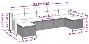 7 pcs conjunto de sofás p/ jardim c/ almofadões vime PE preto