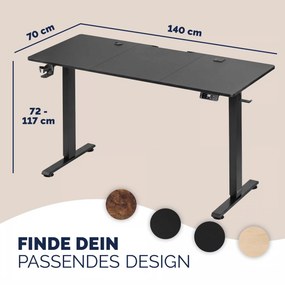 Secretária elétrica com altura ajustável 140x60x72-117 cm Preta