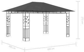 Gazebo c/ mosquiteiro e cordões luzes LED 4x3x2,73m antracite