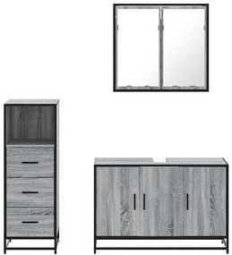 3 pcs Conjunto móveis casa de banho madeira proc. cinza sonoma