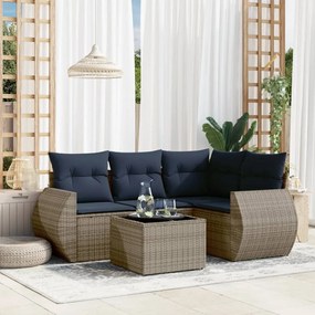 vidaXL 5 pcs conjunto sofás p/ jardim c/ almofadões vime PE cinzento
