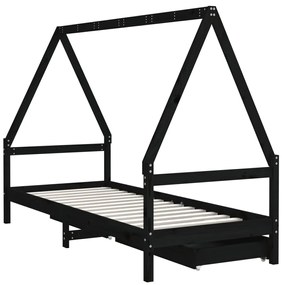 Estrutura cama infantil c/ gavetas 90x190 cm pinho maciço preto