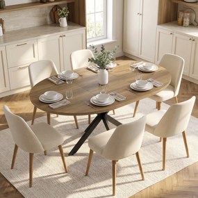 Mesa de Jantar Extensível Oval (CADEIRAS NÃO INCLUIDAS), 135 x 100 x 75 cm, Extensão Borboleta, Castanha