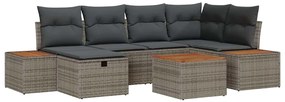 Conjunto de Sofá de Jardim com 7 Peças com Almofadas Cinza Polirattan