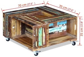 Mesa de centro 70x70x35 cm madeira reciclada maciça