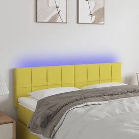vidaXL Cabeceira de cama c/ luzes LED tecido 144x5x78/88 cm verde