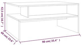 Mesa de centro 90x60x42,5 cm derivados de madeira cinza sonoma