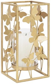 Castiçal "Glam Butterfly" em Metal Dourado – 14x14x29 cm