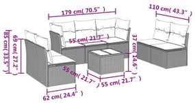 8 pcs conjunto de sofás p/ jardim com almofadões vime PE bege