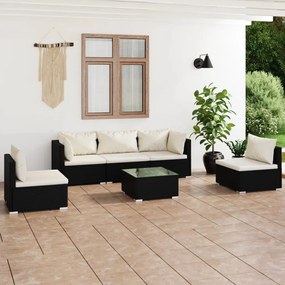 vidaXL 6 pcs conjunto lounge de jardim c/ almofadões vime PE preto