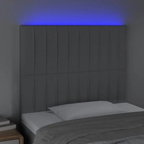 Cabeceira cama c/ luzes LED tecido 80x5x118/128 cm cinza-claro