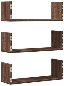 Prateleiras de parede 3 pcs derivados madeira carvalho castanho