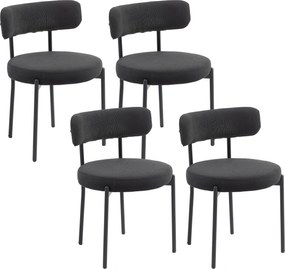 HOMCOM Conjunto de 4 Cadeiras de Sala de Jantar com Encosto em Tecido Pernas em Aço 51x51x76 cm Preto | Aosom Portugal
