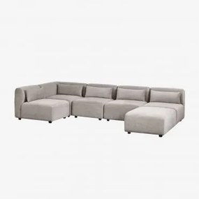 Sofá Modular De Canto De 5 Peças Com Puff Fogler Bombazina Cinzento Toupeira Claro - Sklum