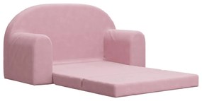 Sofá-cama infantil de 2 lugares pelúcia macia rosa