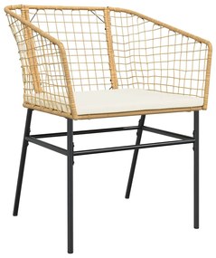 Conjunto jantar jardim 7 peças almofadas vidro vime PE castanho
