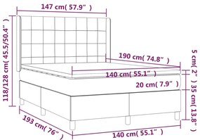 Cama box spring c/ colchão/LED 140x190cm tecido castanho-escuro