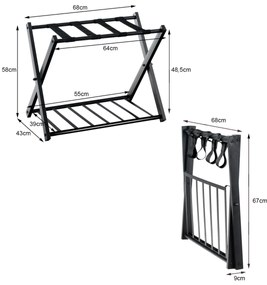 2 x Porta-bagagens Tubo de ferro Porta-bagagens para quarto de hotel Porta-malas de carga 60 kg