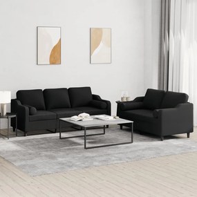 3201854 vidaXL 2 pcs conjunto de sofás com almofadas tecido preto