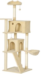 Arranhador para Gatos com Múltiplas Plataformas Cama 2 Cavernas Rede Escada Postes de Sisal 56x56x180 cm Bege
