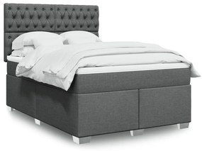 vidaXL Cama com molas/colchão 140x200 cm tecido cinzento-escuro