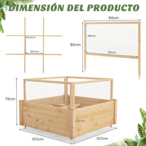 Canteiro elevado com cerca protetora e grade de crescimento para cultivo de flores, vegetais e frutas 107 x 107 x 70 cm natural