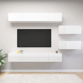 vidaXL 6 pcs conjunto móveis de TV derivados madeira branco brilhante