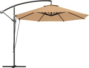 Outsunny Chapéu de Sol Excêntrico Ø 290 cm Chapéu de Sol de Jardim com Base Cruzada Capa de Proteção e Corda de Vento Cáqui | Aosom Portugal