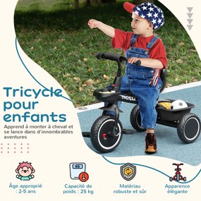 Triciclo evolutivo para crianças com assento ajustável, pedais, 2 cestos e cinto de segurança, para crianças dos 2 aos 5 anos, preto