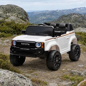 Jipe elétrico para crianças Toyota Landcruiser 12V controlo remoto de 2,4 GHz, entrada USB/AUX, Bluetooth, suspensão, bateria de lítio, luzes LED Bran