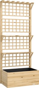 Outsunny Jardineira com Treliça e Teto em Madeira para Plantas Trepadeiras com 2 Prateleiras Drenagem e Forro 76x43,5x177 cm Natural | Aosom Portugal