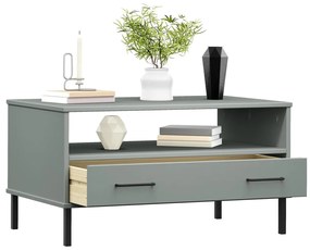 Mesa centro pernas de metal 85x50x45 madeira maciça OSLO cinza