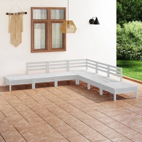 vidaXL 7 pcs conjunto lounge de jardim pinho maciço branco