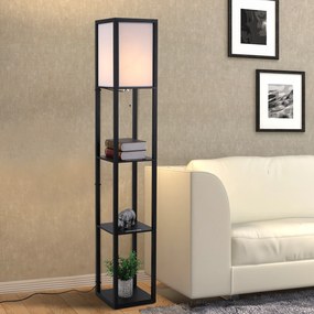 Prateleira alta de 3 níveis com lâmpada para sala de estar quarto Prateleiras modernas para prateleira de exposição em preto e branco da sala de