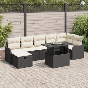 Conjunto de Sofás de Jardim de 8 Peças com Almofadas Preto Rattan Poly