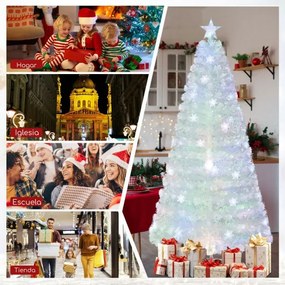 Árvore de Natal artificial de fibra ótica com 210 cm, pré-iluminada com 270 pontas de ramos, estrela no topo e 48 luzes branca