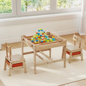 Conjunto de mesa e 2 cadeiras infantil 4 em 1 com quadro branco reversível e giz 2 gavetas de armazenamento de madeira Robot