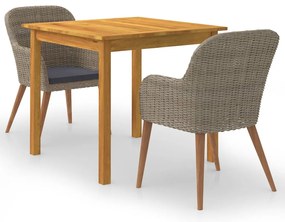 3 pcs conjunto de jantar para jardim castanho