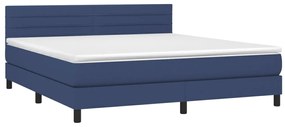 Cama box spring c/ colchão e LED 160x200 cm tecido azul