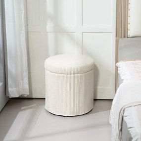 Puff de Arrumação Baú de Arrumação Redondo Estofado em Veludo Cotelê  Tampa Removível Ø40x41 cm Creme