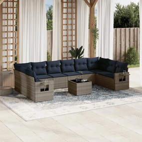 vidaXL 11 pcs conjunto sofás de jardim c/ almofadões vime PE cinzento