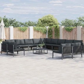 vidaXL Conjunto de Sofá de Jardim com almofada 13 pcs Preto Aço