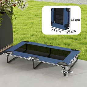 Cama elevada dobrável e refrescante para cães 107 x 61 x 20 cm, cama de campanha para animais em malha respirável,  azul escuro