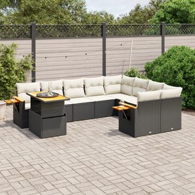 10 pcs conjunto sofás de jardim c/ almofadões vime PE preto