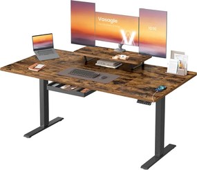 Secretária elétrica com altura ajustável, suporte para monitor e USB 160 x 80 x (72-120) cm castanho vintage