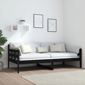 Sofá-cama 90x190 cm madeira de pinho maciça preto