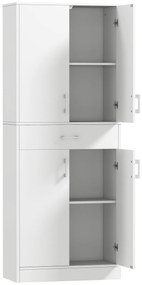 HOMCOM Armário de Cozinha com 4 Portas 1 Gaveta e Prateleiras Ajustáveis Anti-Tombo Armário de Cozinha Moderno 70,8x34x180 cm Branco | Aosom Portugal